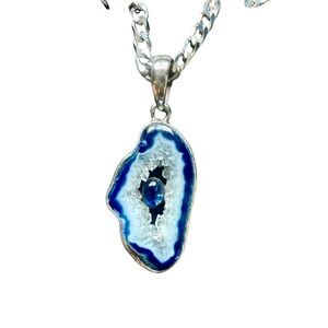 The Landing Co. brand sapphire and geode necklace solid sterling natural stones